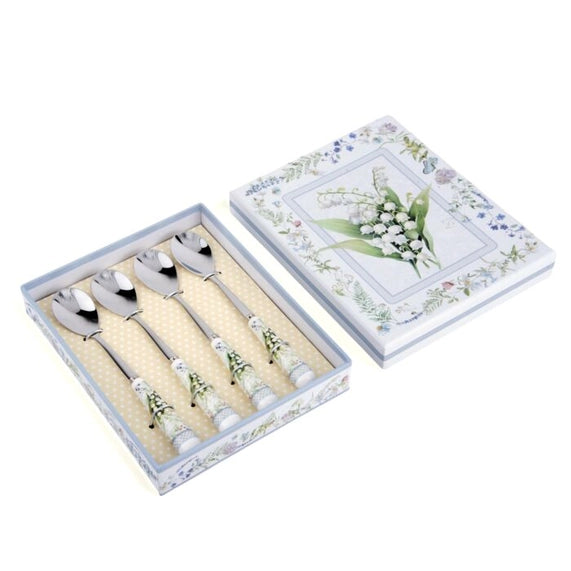 Lily of the Valley Dessert Spoons with Ceramic Handles in Gift Box - Set of 4