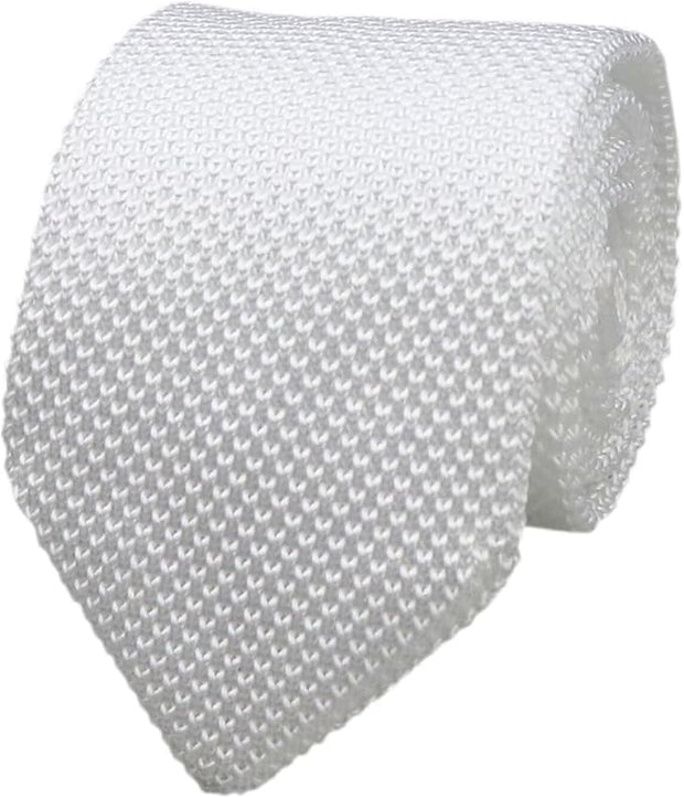 DMITRY Men's Made in Italy Knitted Silk White Tie