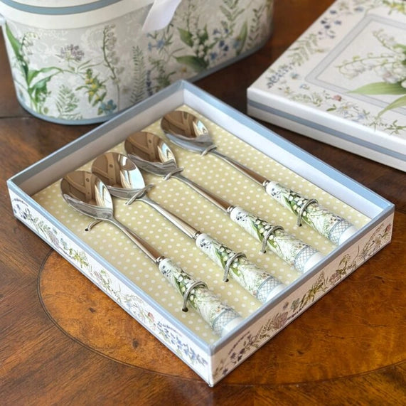 Lily of the Valley Dessert Spoons with Ceramic Handles in Gift Box - Set of 4