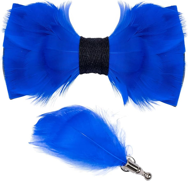 Handmade Feather Blue Patterned Pre-Tied Bow Tie