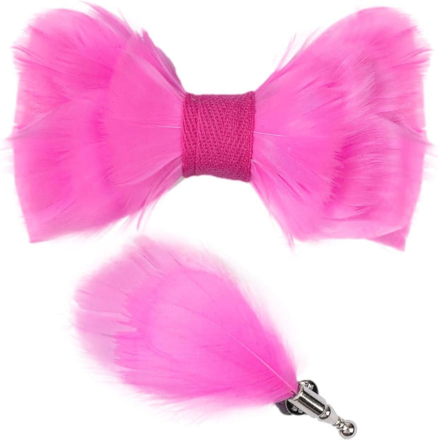 Handmade Feather Pink Patterned Pre-Tied Bow Tie
