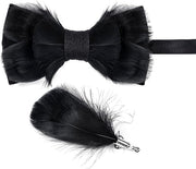 Handmade Feather Black Patterned Pre-Tied Bow Tie
