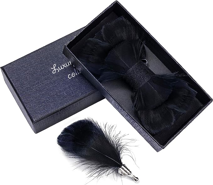 Handmade Feather Black Patterned Pre-Tied Bow Tie – Dmitry Ties
