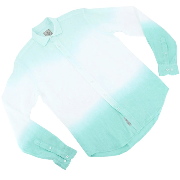 Men's Long Sleeve Green Ombré Linen Shirt
