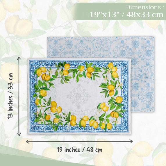 Sorrento Lemons Cotton Placemats 13" X 19" - Set of 4