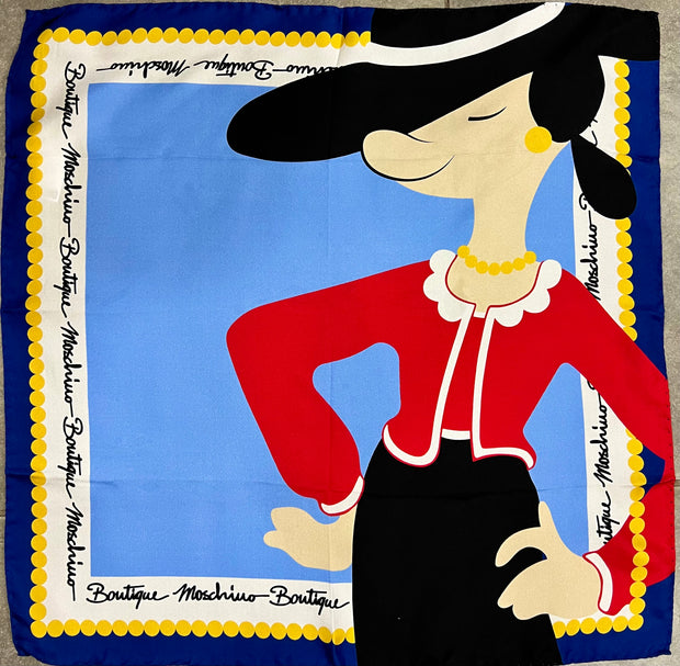 MOSHINO Made in Italy "Olive Oyl” Women's Silk Square Scarf