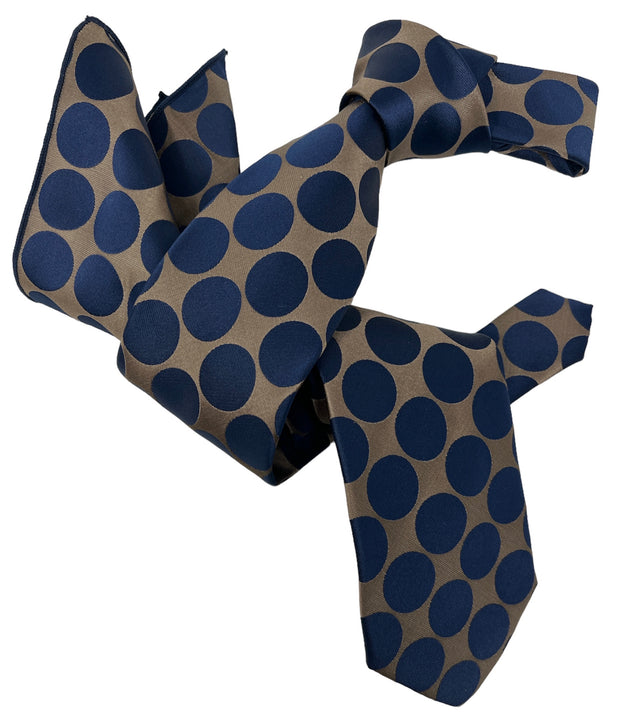 DMITRY 7-Fold Men's Navy Polka Dot Italian Silk Tie & Pocket Square Set