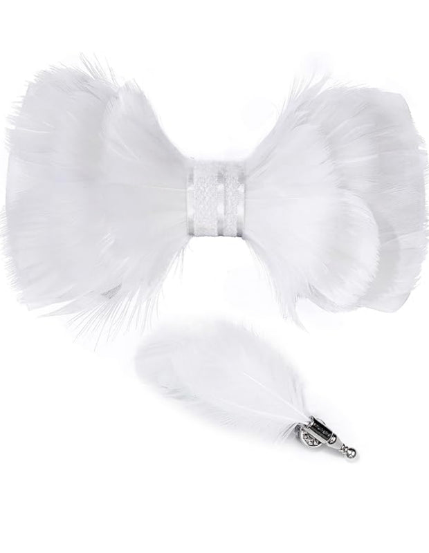 Handmade Feather White Patterned Pre-Tied Bow Tie