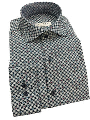 DMITRY Blue Patterned Italian Cotton Men's Long Sleeve Shirt (Online Exclusive)