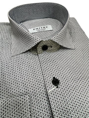 DMITRY White/Black Patterned Italian Cotton Men's Long Sleeve Shirt (Online Exclusive)