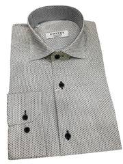 DMITRY White/Black Patterned Italian Cotton Men's Long Sleeve Shirt (Online Exclusive)