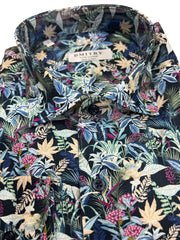 DMITRY Blue Patterned Italian Cotton Men's Long Sleeve Shirt (Online Exclusive)