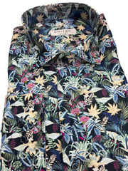 DMITRY Blue Patterned Italian Cotton Men's Long Sleeve Shirt (Online Exclusive)