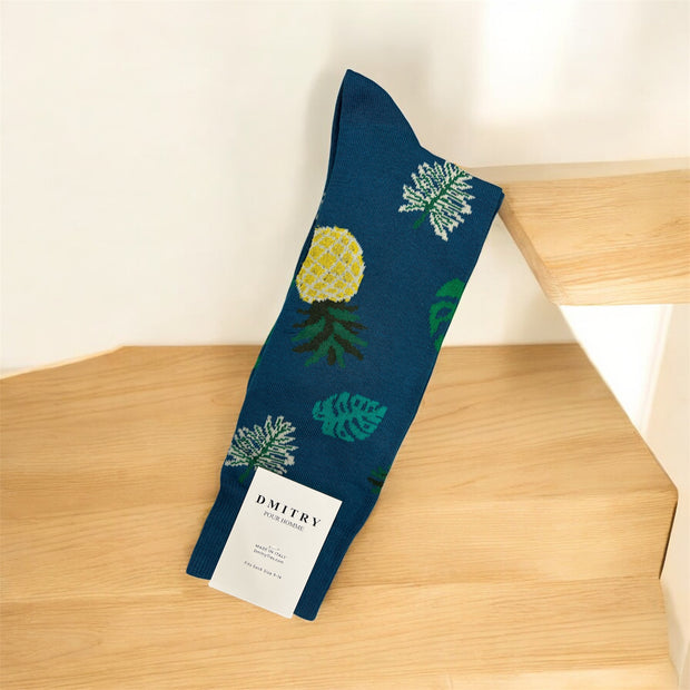 DMITRY Teal Patterned Made in Italy Mercerized Cotton Socks