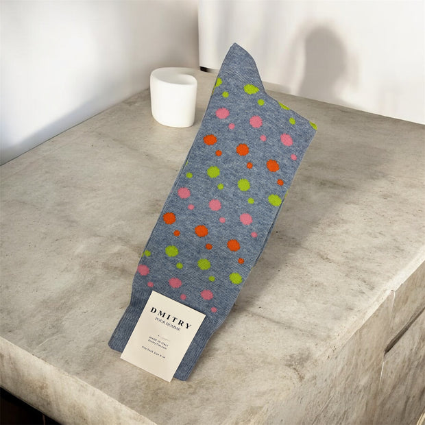 DMITRY Blue Patterned Made in Italy Mercerized Cotton Socks