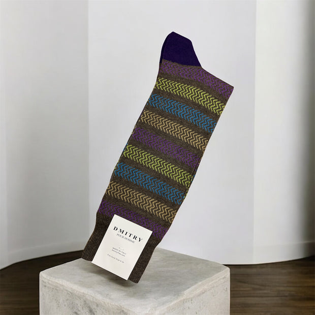 DMITRY Brown Patterned Made in Italy Mercerized Cotton Socks