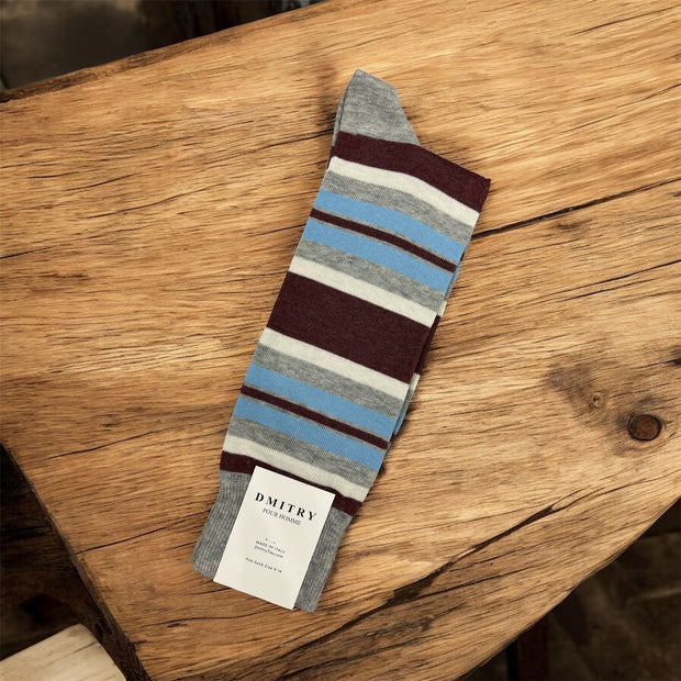DMITRY Grey Patterned Made in Italy Mercerized Cotton Socks