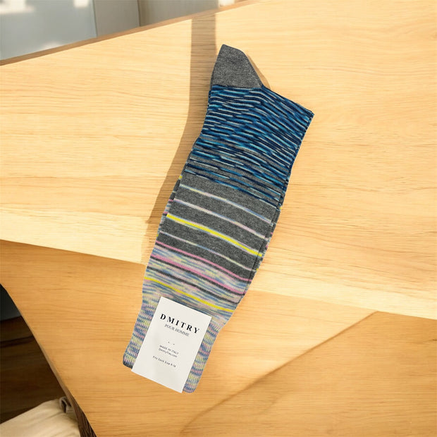 DMITRY Grey Patterned Made in Italy Mercerized Cotton Socks