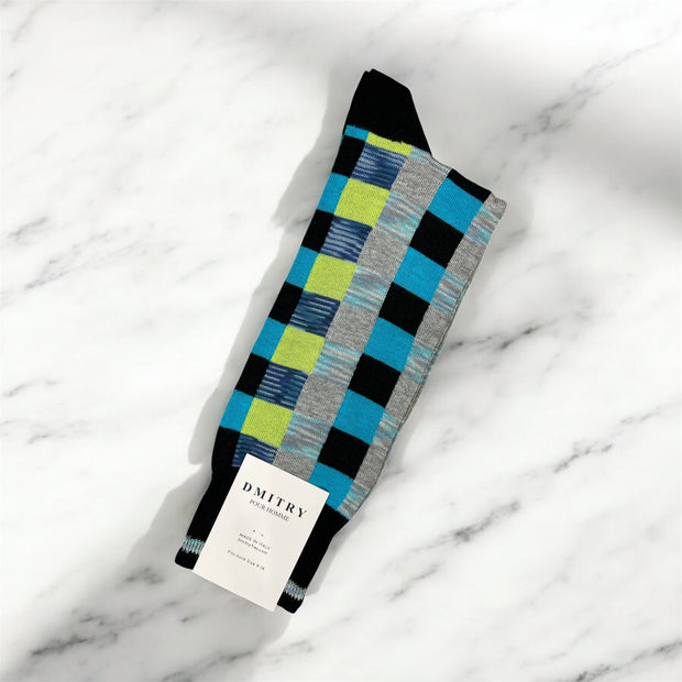 DMITRY Grey Patterned Made in Italy Mercerized Cotton Socks