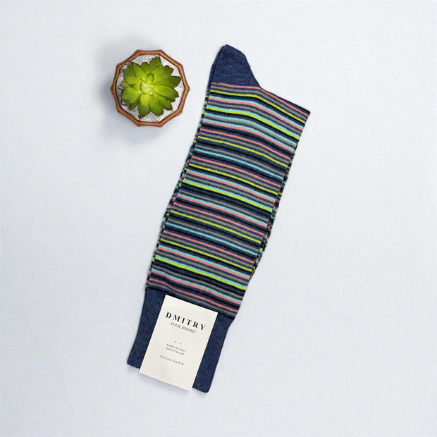 DMITRY Blue Patterned Made in Italy Mercerized Cotton Socks