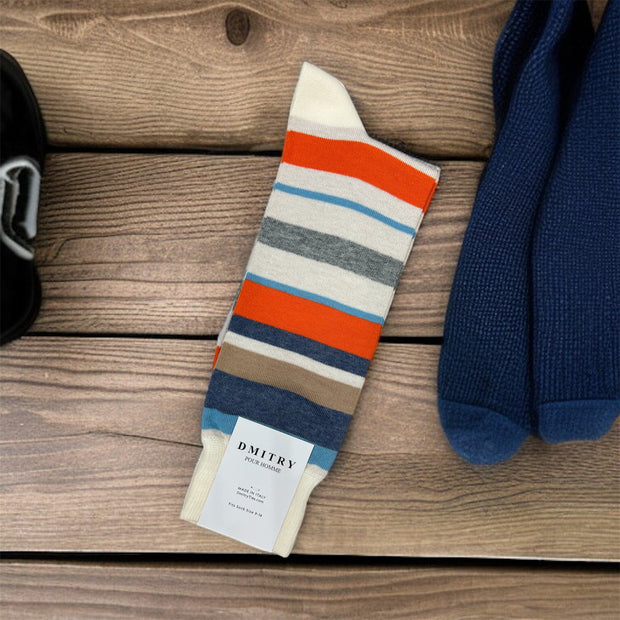 DMITRY Cream Patterned Made in Italy Mercerized Cotton Socks
