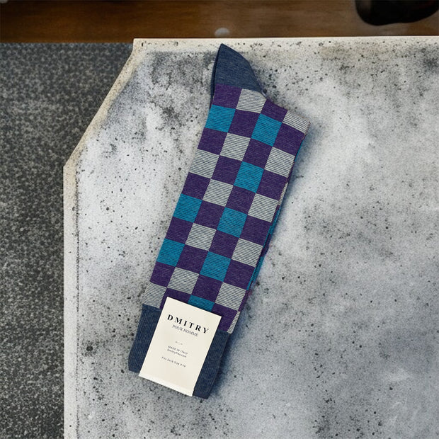 DMITRY Purple Patterned Made in Italy Mercerized Cotton Socks
