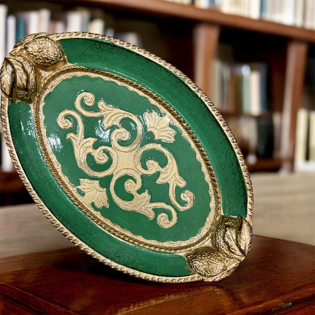 Made in Italy Green Florentine Carved Wood Catch-All Tray