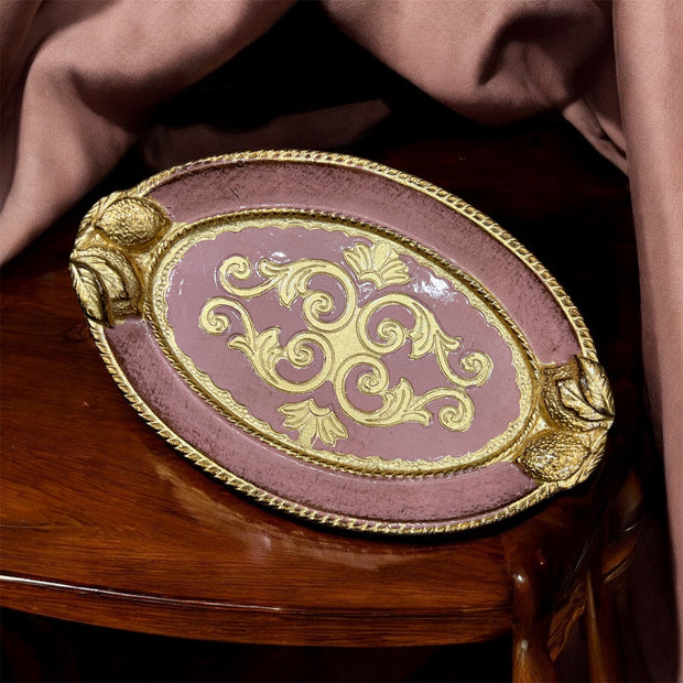 Made in Italy Pink Florentine Carved Wood Catch-All Tray