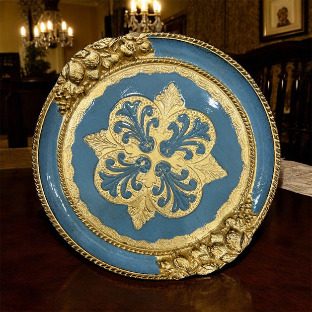 Made in Italy Capri Blue Florentine Carved Wood Catch-All Tray