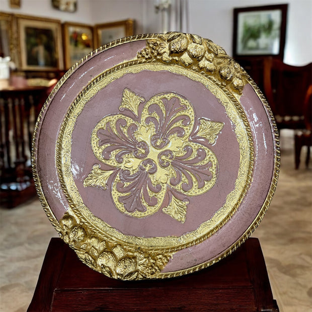 Made in Italy Pink Florentine Carved Wood Catch-All Tray