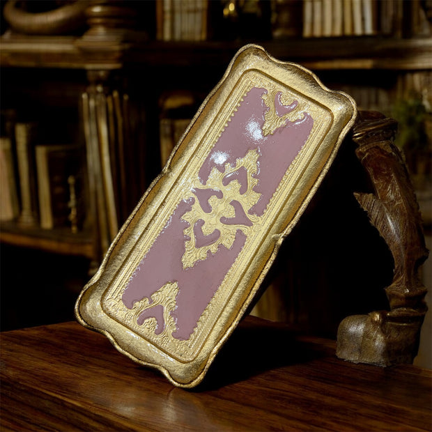 Made in Italy Pink Florentine Gilded Carved Wood Catch-All Tray