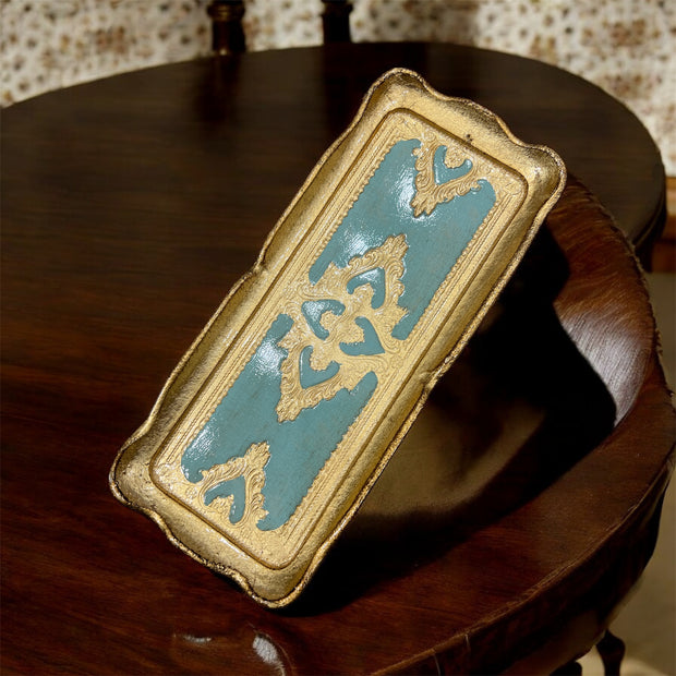 Made in Italy Blue Florentine Gilded Carved Wood Catch-All Tray