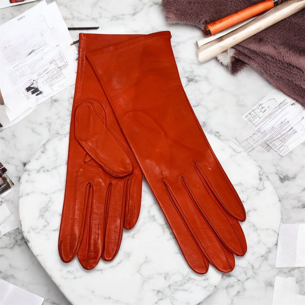 Women's Made in Italy Silk Lined Leather Orange Gloves