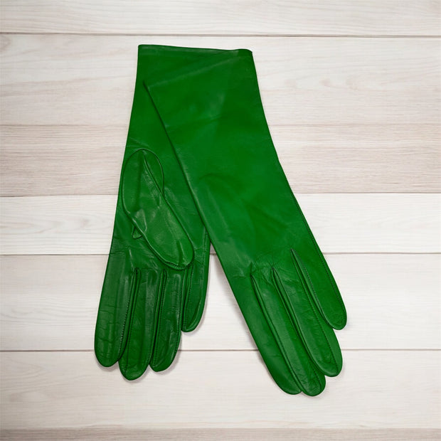 Women's Made in Italy Silk Lined Leather Green Gloves