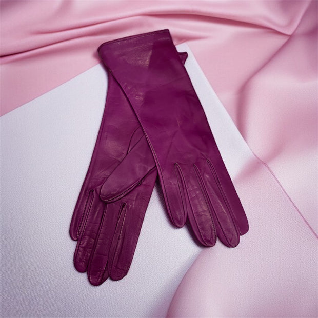 Women's Made in Italy Silk Lined Leather Magenta Gloves