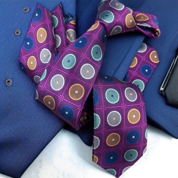 DMITRY Men's Magenta Patterned Italian Silk Tie & Pocket Square Set - Limited Edition