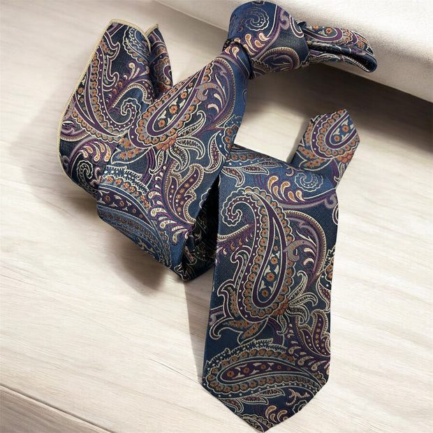 DMITRY Men's Grey/Brown Patterned Italian Silk Tie & Pocket Square Set - Limited Edition