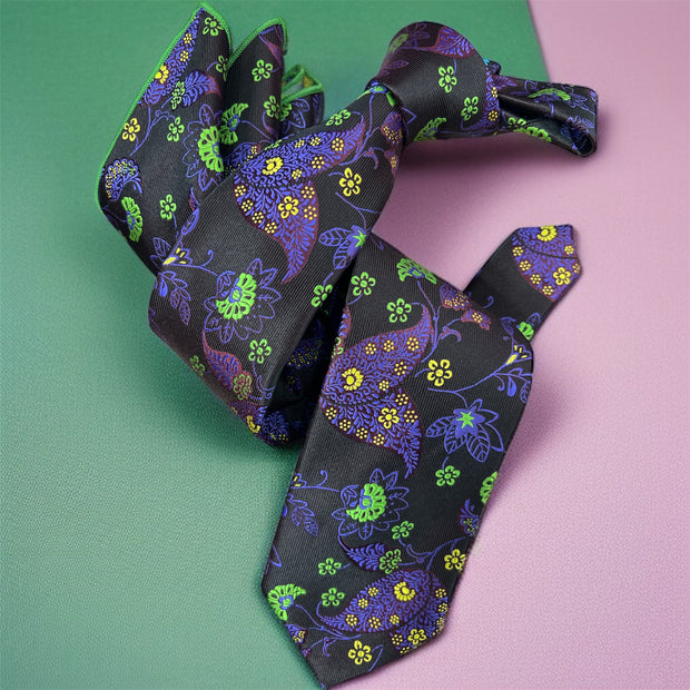 DMITRY Men's Dark Brown Patterned Italian Silk Tie & Pocket Square Set - Limited Edition