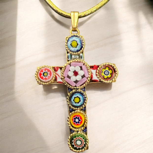 Made in Italy Florentine Mosaic Cross Pendant