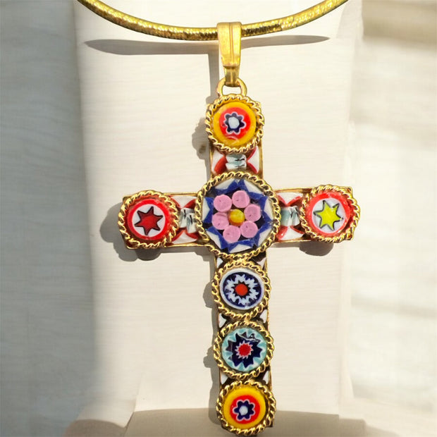 Made in Italy Florentine Mosaic Cross Pendant