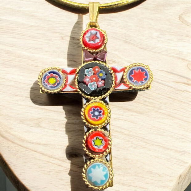 Made in Italy Florentine Mosaic Cross Pendant