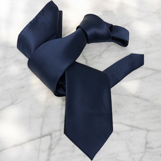 DMITRY Men's Solid Navy Italian Silk Tie & Pocket Square Set