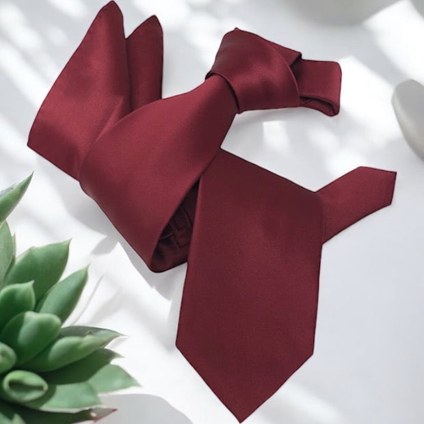 DMITRY Men's Solid Burgundy Italian Silk Tie & Pocket Square Set