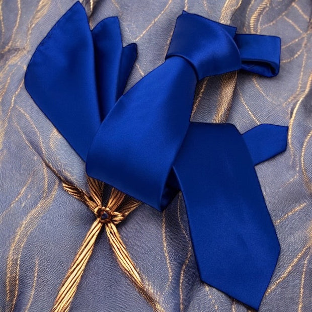 DMITRY Men's Solid Royal Blue Italian Silk Tie & Pocket Square Set