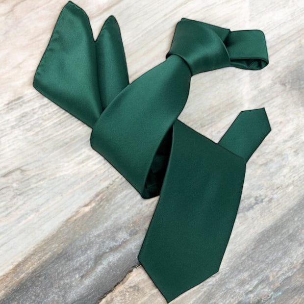 DMITRY Men's Solid Forest Green Italian Silk Tie & Pocket Square Set