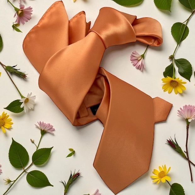 DMITRY Men's Solid Orange Italian Silk Tie & Pocket Square Set