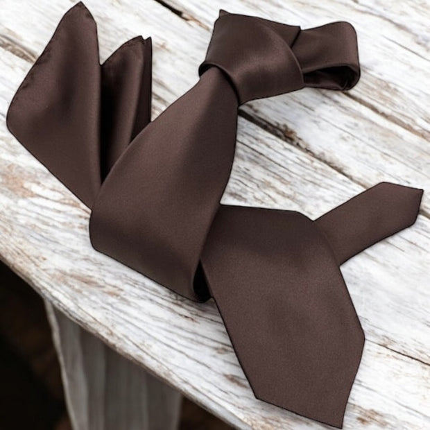 DMITRY Men's Solid Brown Italian Silk Tie & Pocket Square Set
