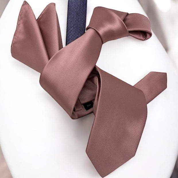 DMITRY Men's Solid Dusty Pink Italian Silk Tie & Pocket Square Set