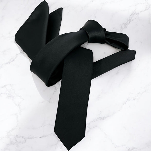 Dmitry Men's Solid Black Italian Silk Skinny Tie & Pocket Square Set