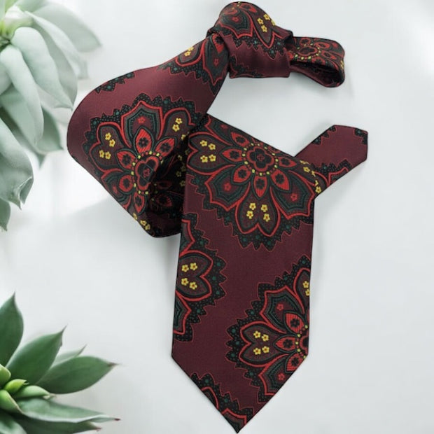 DMITRY 7-Fold Burgundy Patterned Italian Silk Tie